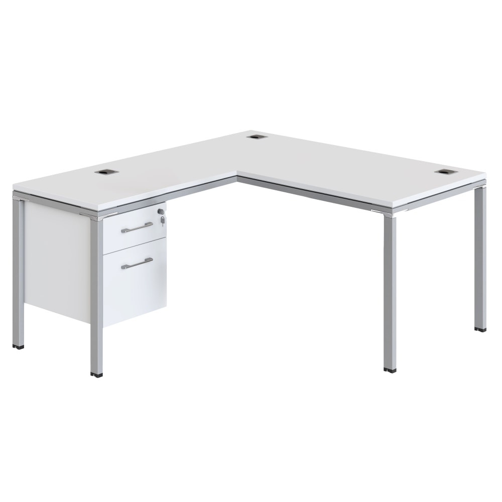 NORSTAR OFFICE PRODUCTS INC. SGSD029-201-WT Boss Office Products Simple System Workstation L-Desk with Return & Pedestal, 29-1/2inH x 60inW x 65-7/16inD, White