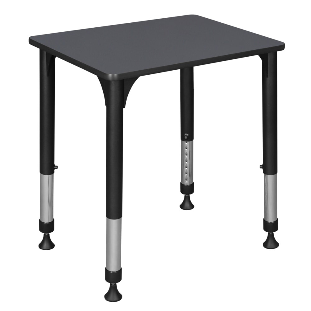 Design an inclusive classroom with the help of a Regency 26inW Rectangular Adjustable Height School Student Desk. Adjust the legs easily to raise or lower the desktop and accommodate students of various heights. Glides on each leg can be adjusted to offer stability on uneven flooring.  Desktop is constructed of a thermal fused melamine laminate that is 3/4in thick and finished with a T-Mold edge band.  Laminate is scratch-, stain- and scald-resistant for lasting durability.  Adjusts from 23in to 34in in height to accommodate students of all ages.  Height is easy to adjust by loosening and tightening a bolt with the included hex key.  Rounded corners promote safety.  Adjustable glides on the base provide stability.  Assembly required.  Backed by the manufacturers 10-year limited warranty.
