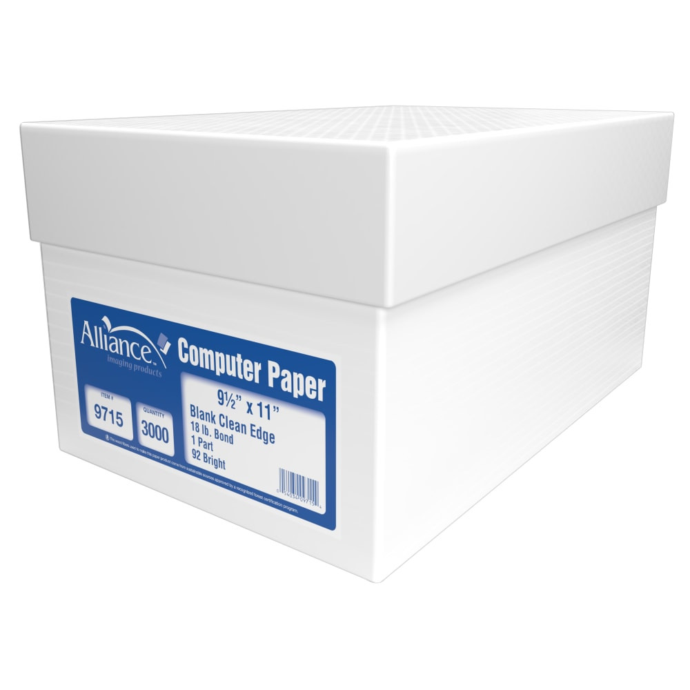TST/IMPRESO INC 9715 Alliance 1-Part Computer Paper, 9-1/2in x 11in, 92+ Brightness, 18 Lb, White, Ream Of 3,000 Sheets