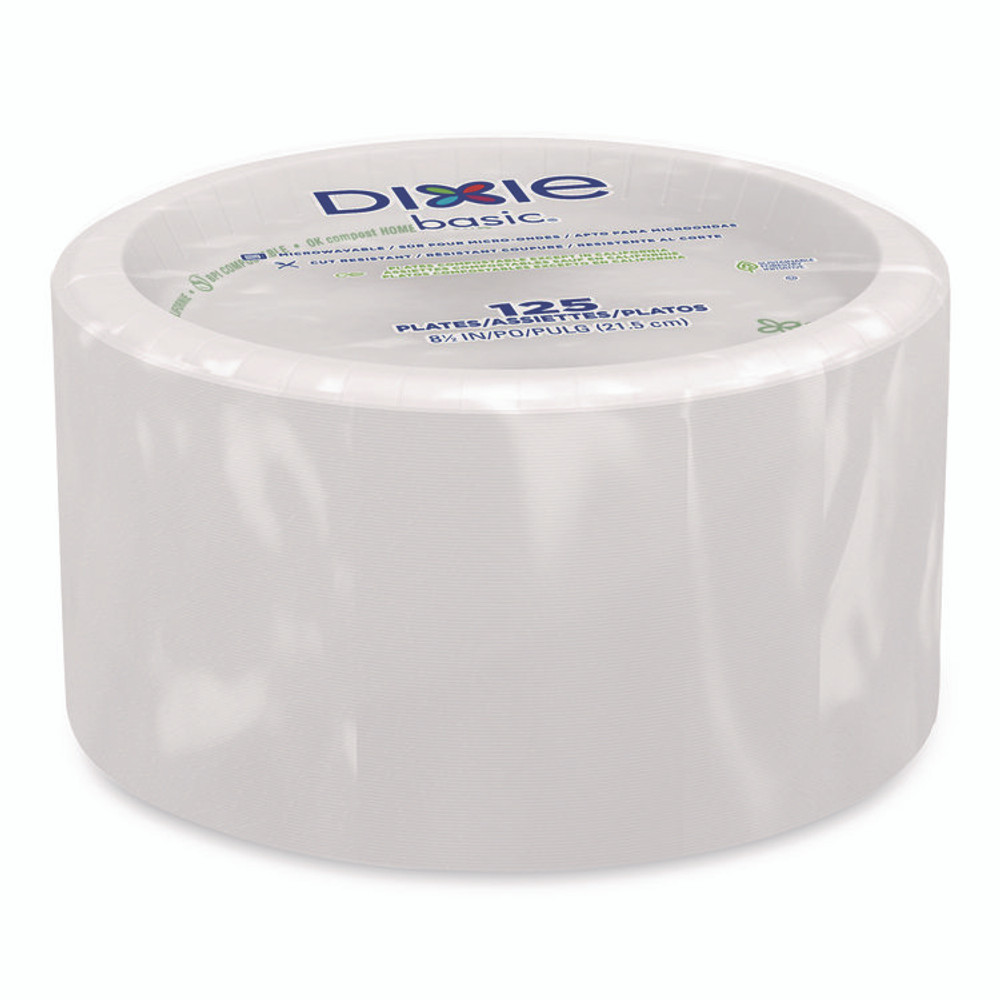GEORGIA PACIFIC Dixie® DBP09W Paper Dinnerware, Plate, 8.5" dia, White, 125/Pack