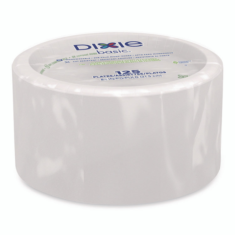 GEORGIA PACIFIC Dixie® DBP09W Paper Dinnerware, Plate, 8.5" dia, White, 125/Pack