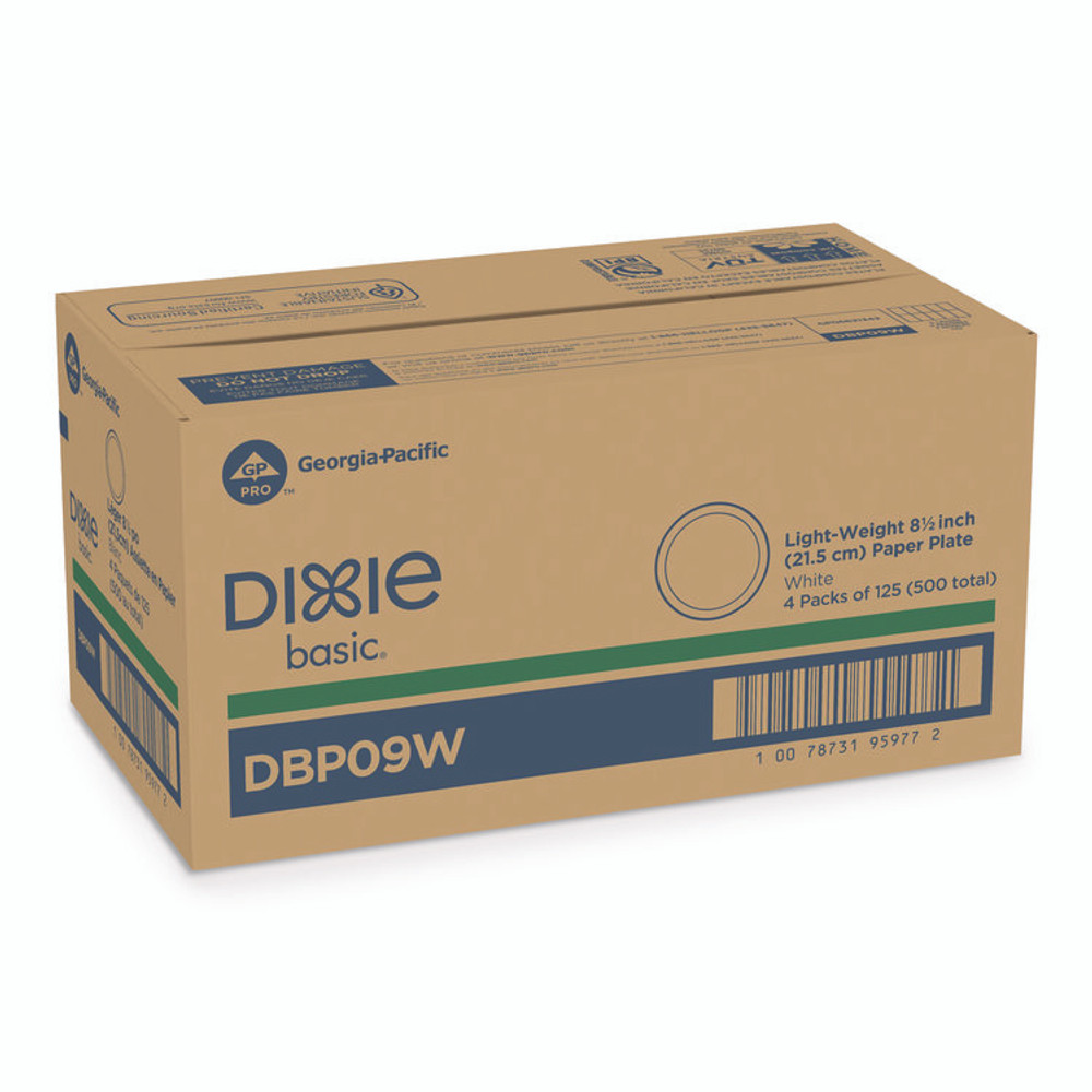 GEORGIA PACIFIC Dixie® DBP09W Paper Dinnerware, Plate, 8.5" dia, White, 125/Pack