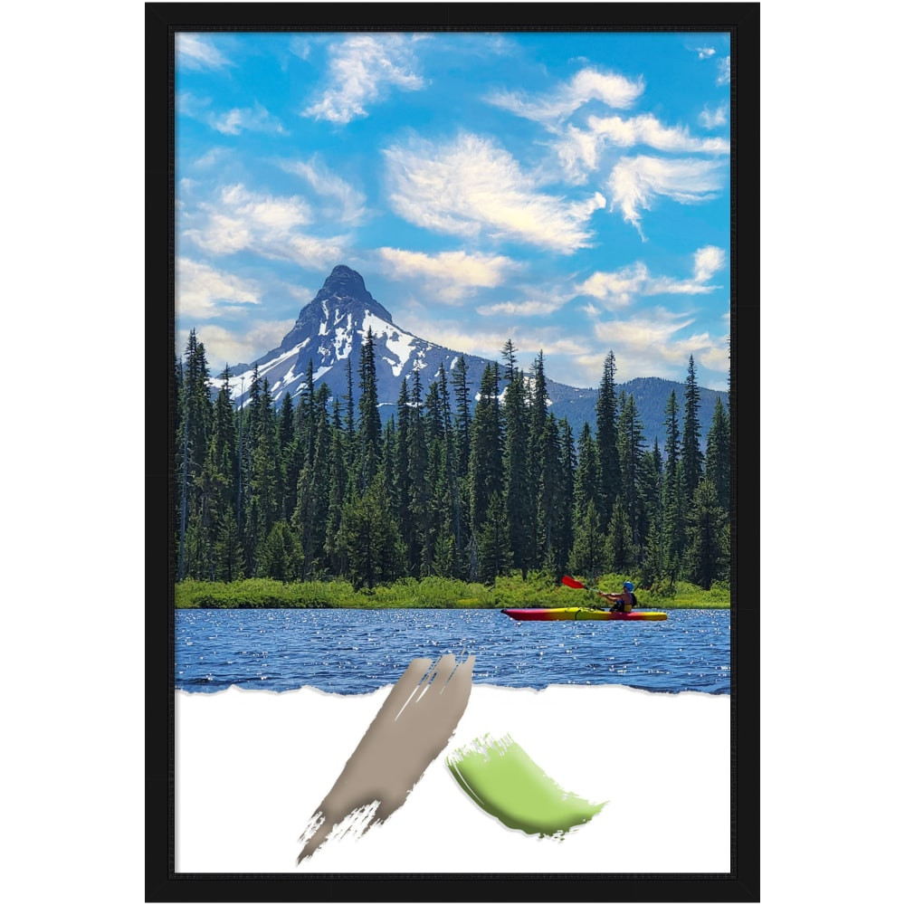 Bring the quality of an art gallery piece into the office with the Amanti Art Avon Narrow Picture Frame. The frame is made of polystyrene for lasting use, and it has a removable backing board that makes it easy to change photos, artwork or awards.  Made of polystyrene for durability.  Removable backing board makes it easy to swap photos, artwork or awards.  Flat profile and double wavy lines across the inner edge complement your decor.  Ready-to-hang vertically or horizontally.  Avon Black is a classic satin black frame with a flat profile and double wavy lines running on the inner edge.  Accepts photos and artwork up to 24in x 36in.  Black finish provides a gallery-quality touch.