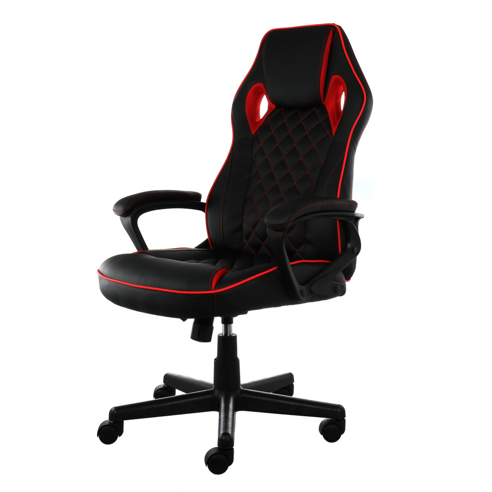 MEGAGOODS, INC. 995120152M Elama Faux Leather High-Back Adjustable Office Task Chair, Black/Red Trim