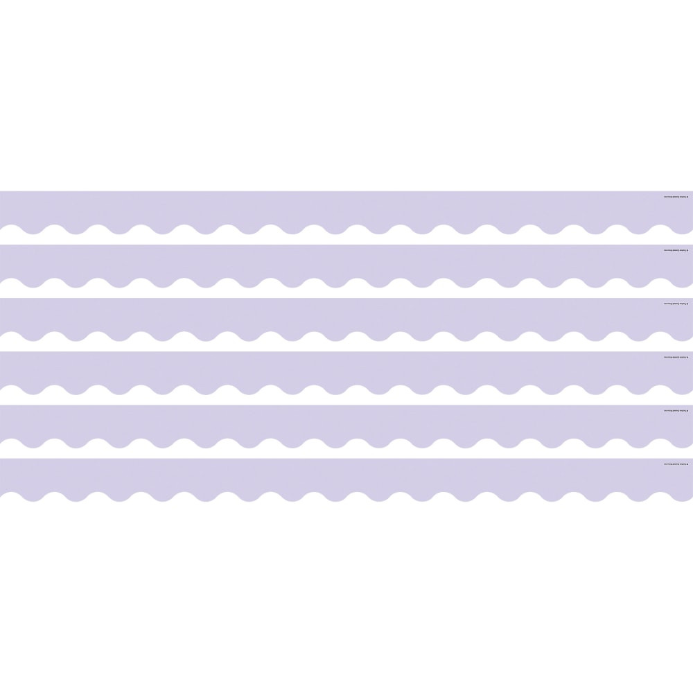 Create a unique bulletin board theme with the Teacher Created Resources Scalloped Border Trim Pack. These vibrant border trim strips are made of acid-free paper and help liven up your classroom.  Scalloped border trim helps liven up any classroom.  Made of acid-free paper.  Creates themes for bulletin boards, walls, windows and projects.  Each lavender pack includes 12 pieces, about 35ft.