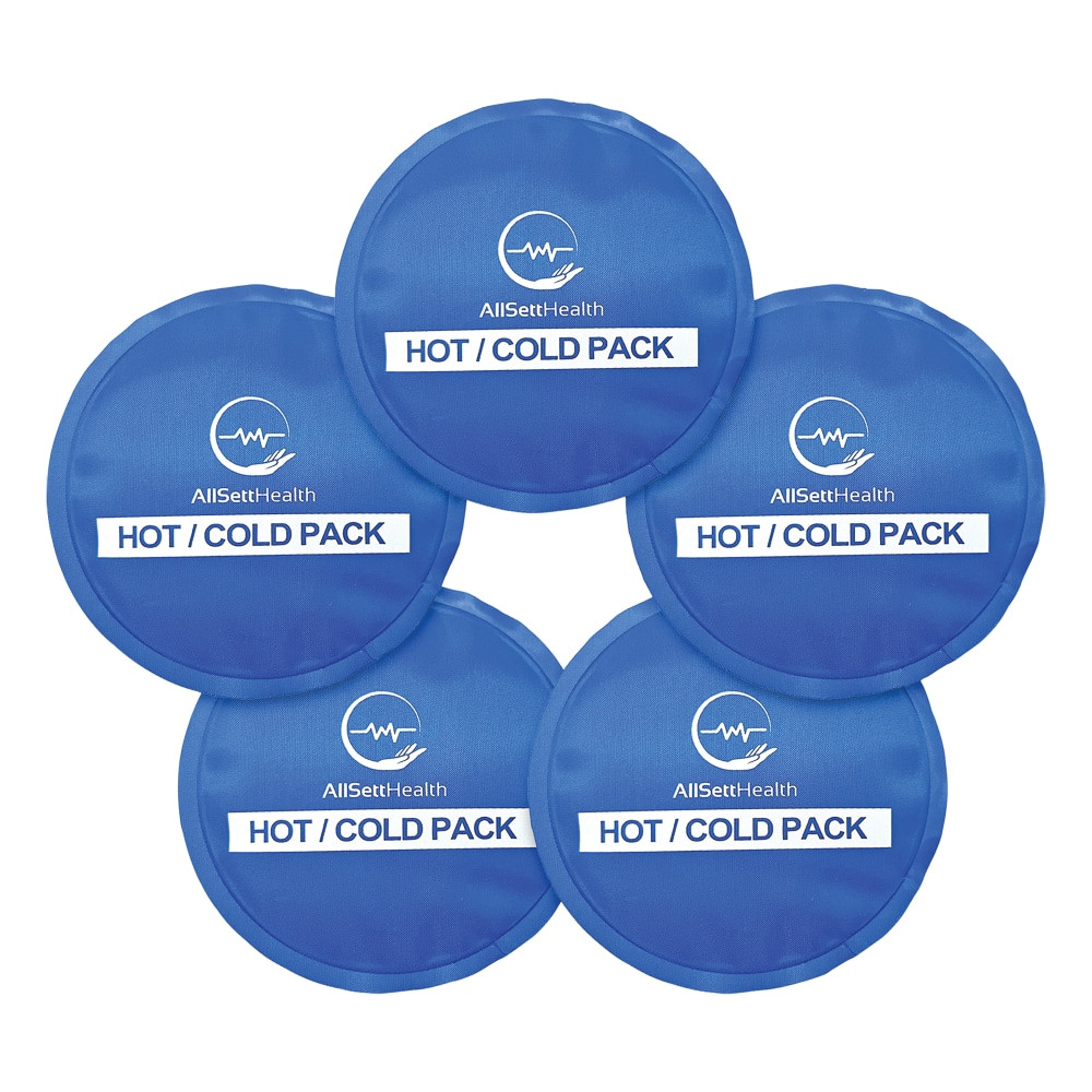 ALLSETT HEALTH(R) ASH01213 AllSett Health Reusable Hot And Cold Round Gel Packs For Injuries, 4-1/4in x 4-1/4in, Blue, Pack Of 5 Gel Packs