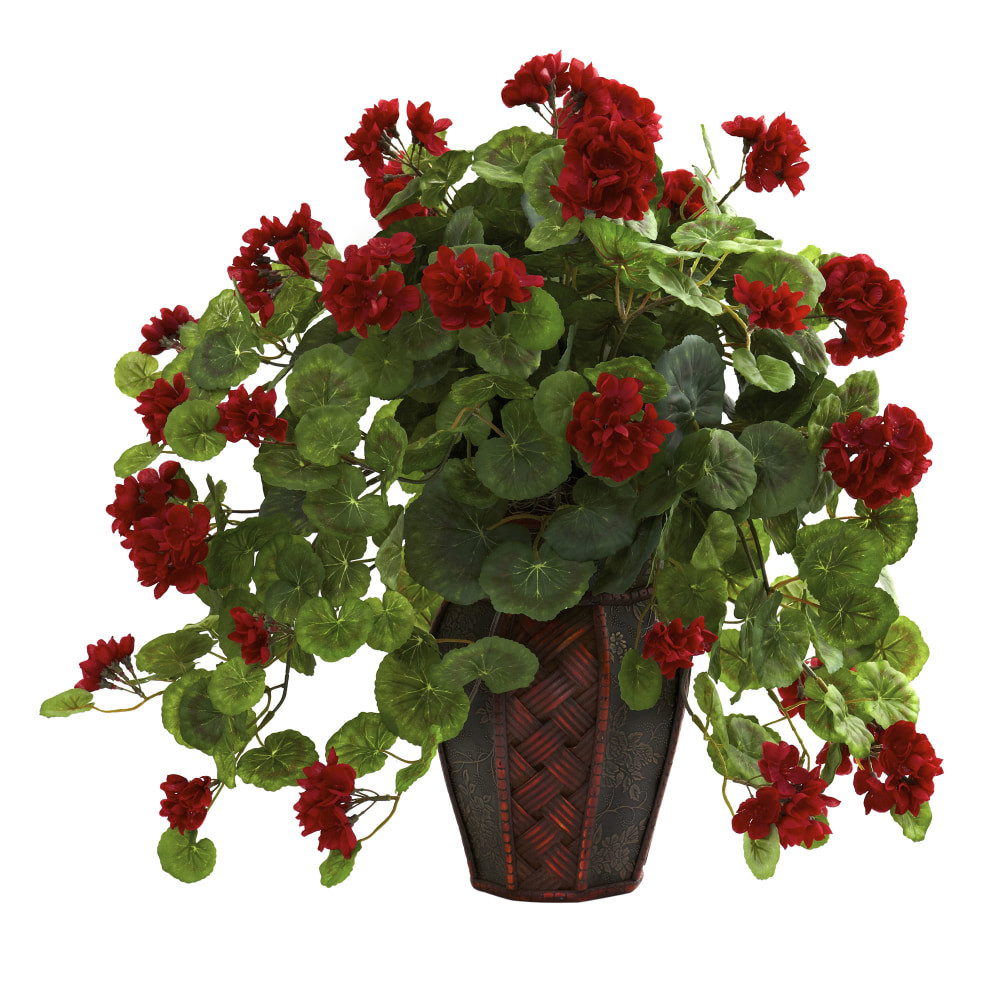 NEARLY NATURAL INC. 6777 Nearly Natural Geranium 22inH Artificial Plant With Decorative Planter, 22inH x 24inW x 24inD, Green/Red