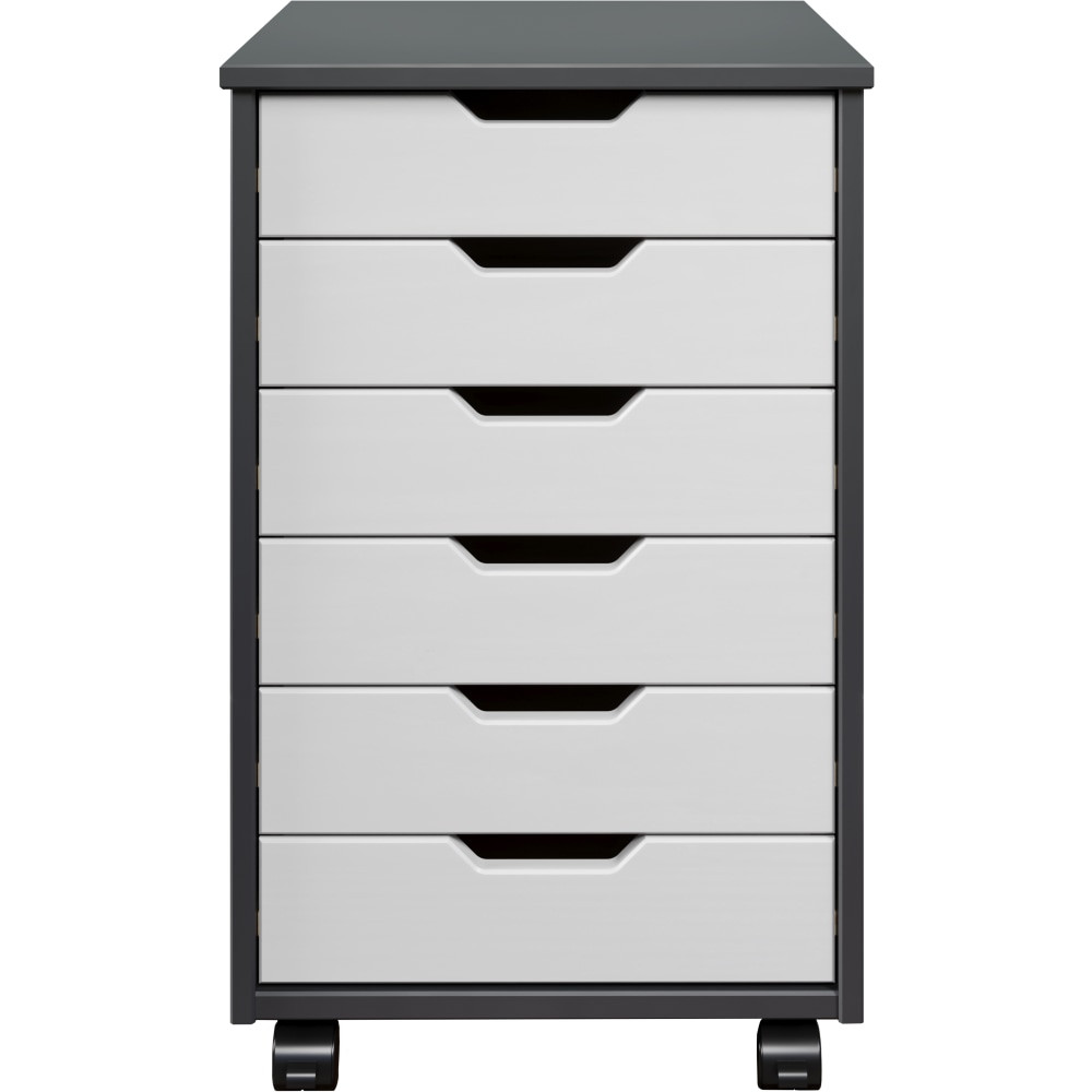 TRENDFURN LLC 120-005 Trendfurn Omnia Wide Roll Cart, 6 Drawers, 25-3/4in x 16-1/8in, Gray/White