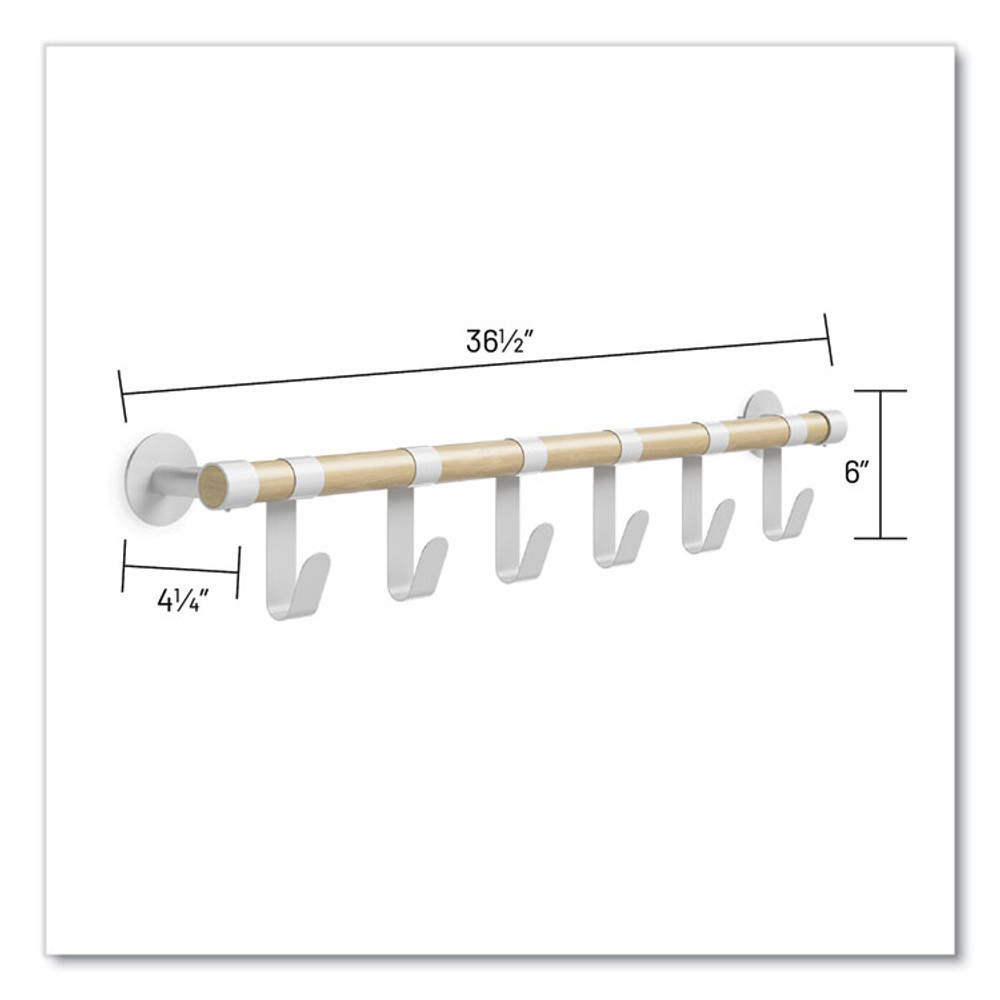 SAFCO PRODUCTS 4264WH Resi Coat Wall Rack, 6 Hook, 36.25w x 4.25d x 6h, White