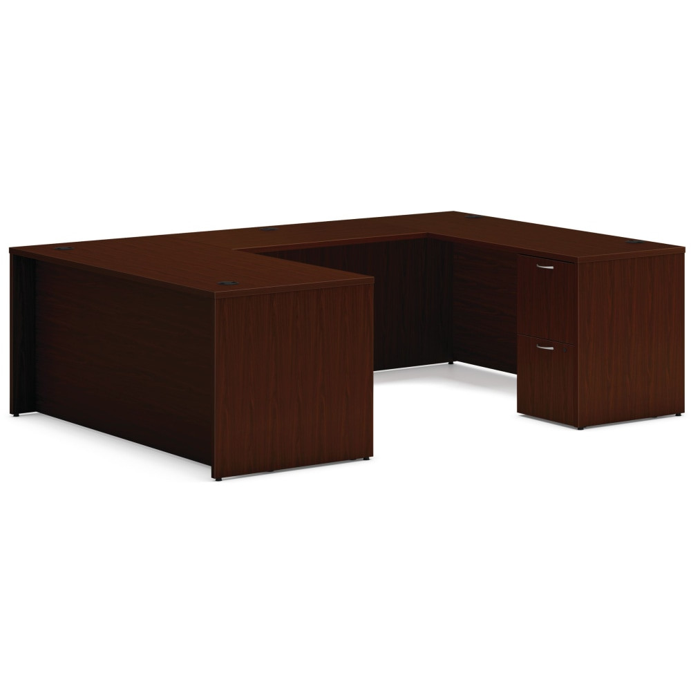 HON HONMOD078  Mod 66inW U-Station Computer Desk With Double-Pedestal, Traditional Mahogany