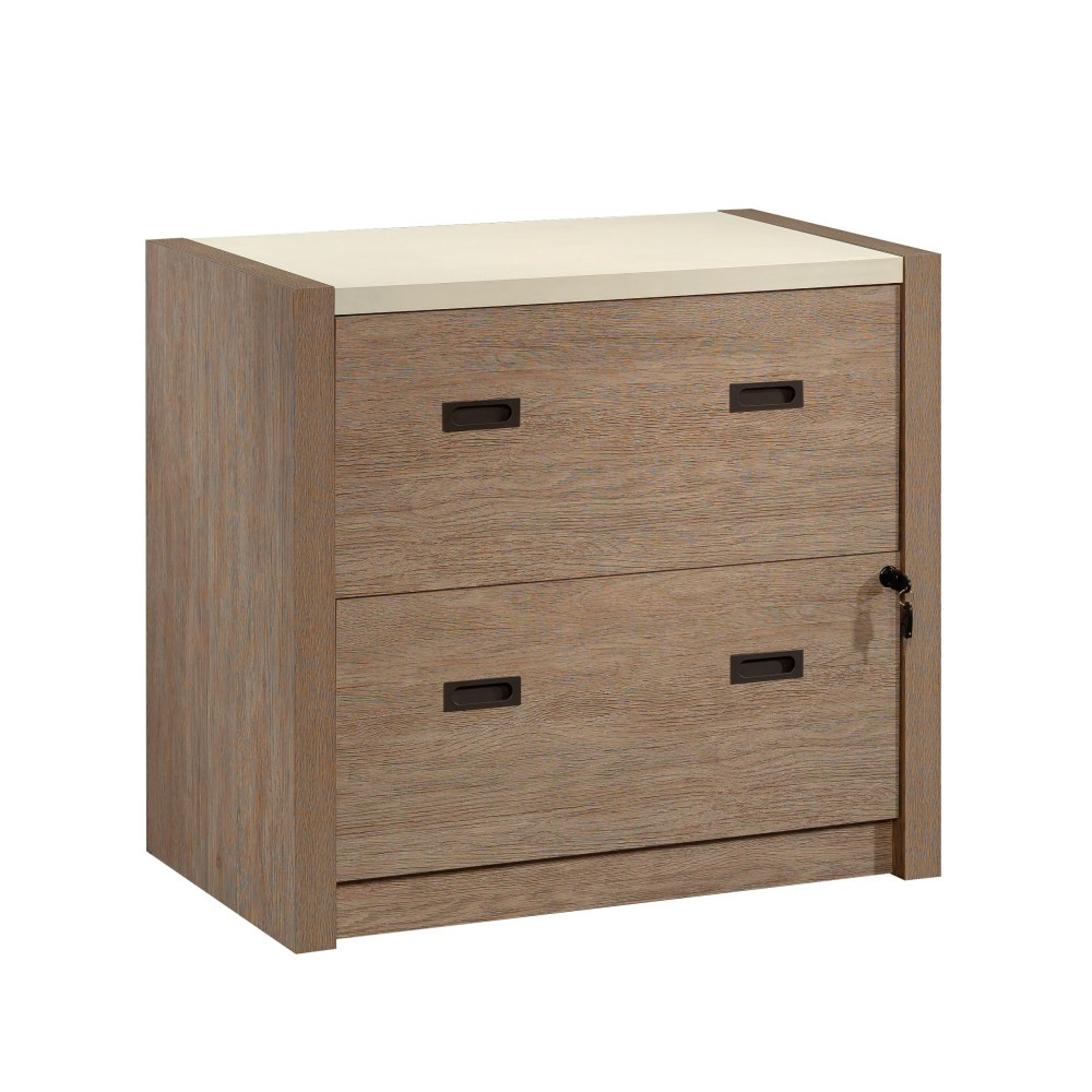 SAUDER WOODWORKING CO. 431453 Sauder Dixon City 33inW x 20inD Lateral 2-Drawer File with Lock, Brushed Oak finish with Pebble White