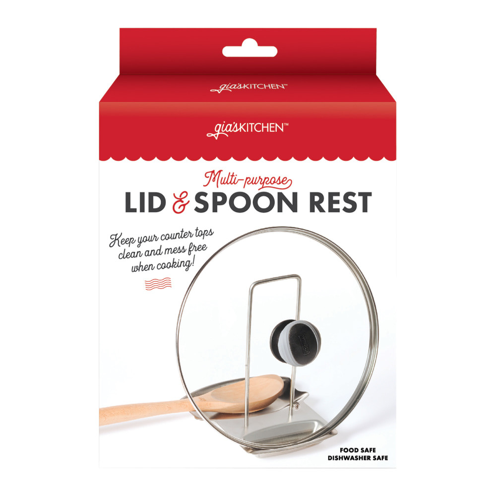 D2 MARKETING 24495 giasKITCHEN 2-in-1 Stainless Steel Lid & Spoon Rest, Silver