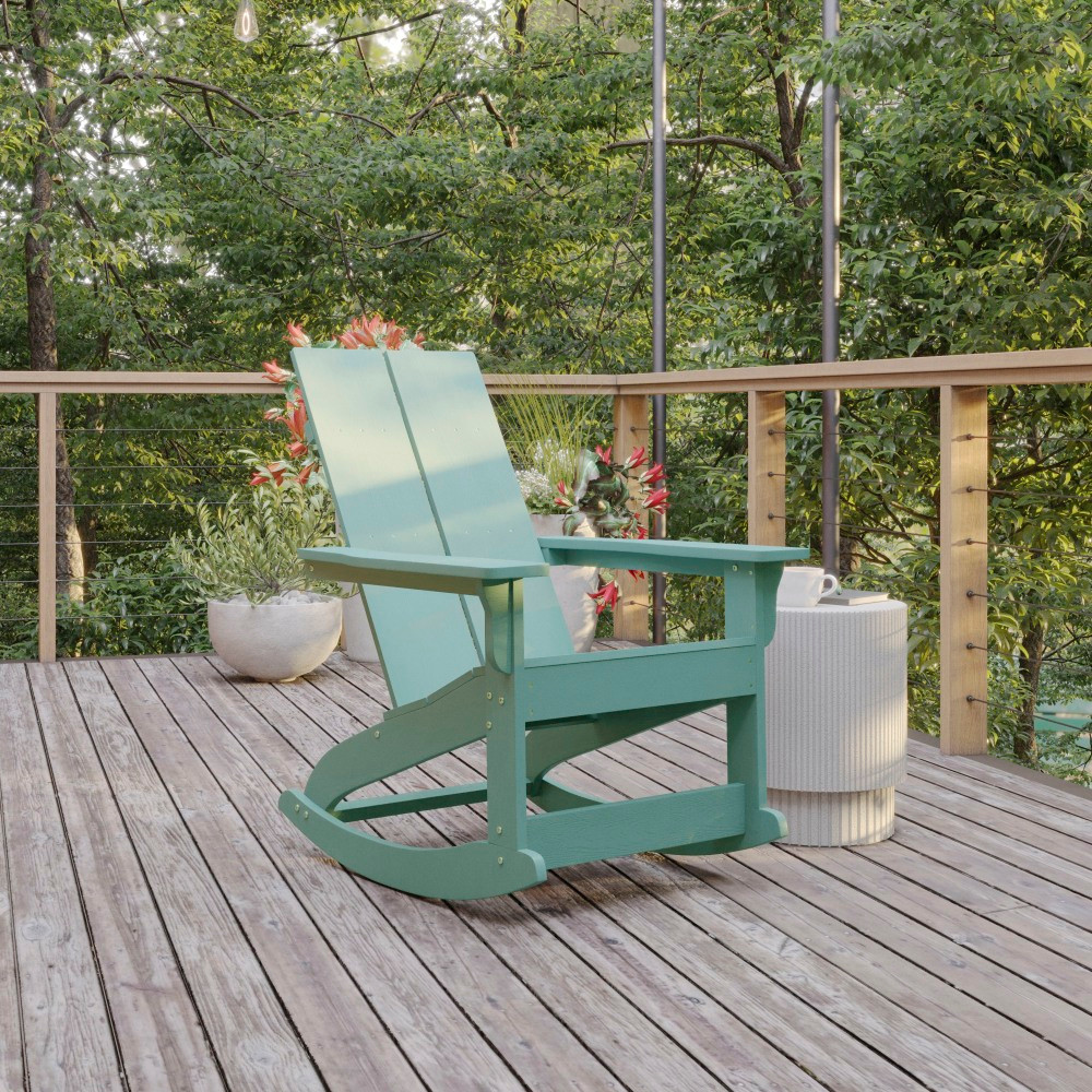 FLASH FURNITURE JJC14709SFM  Finn Modern All-Weather Adirondack Rocking Chair, Sea Foam