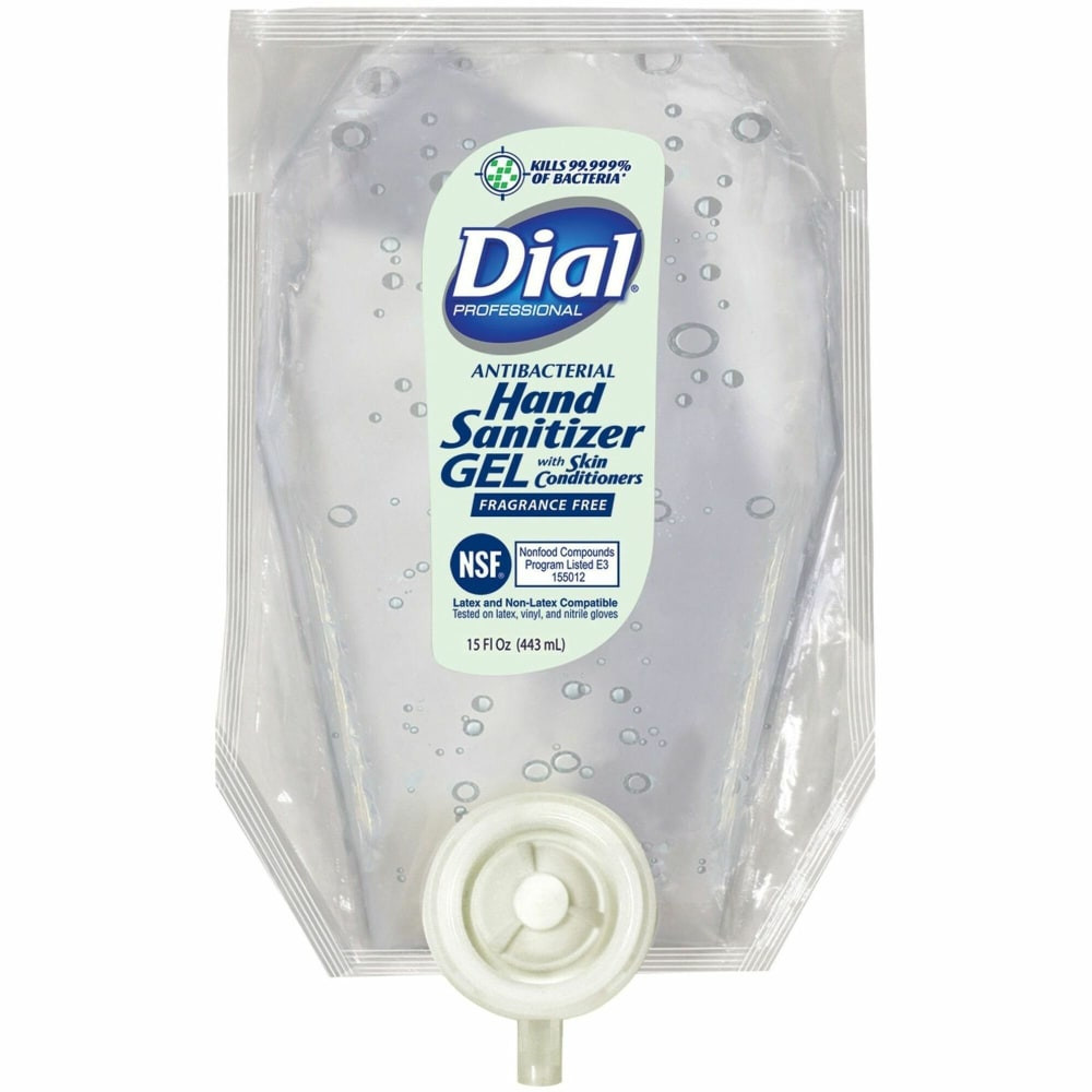 THE DIAL CORPORATION 12258 Dial Professional Hand Sanitizer Gel Refill - 15 fl oz (443.6 mL) - Bacteria Remover - Hand - Clear - Fragrance-free, Dye-free - 1 Each