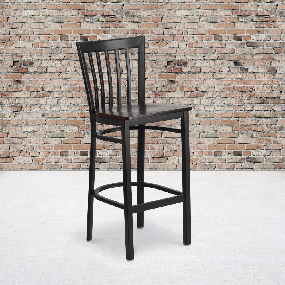 FLASH FURNITURE XU6R8BSCHBARWAW  Wood/Metal Restaurant Barstool With School House Back, Walnut/Black