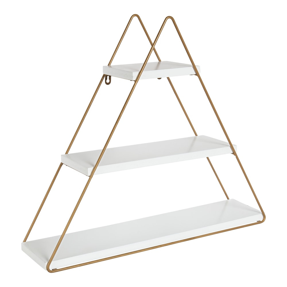 UNIEK INC. 215292 Kate and Laurel Tilde Multi-Purpose Wall Shelves, 20-15/16inH x 24-1/4inW x 6inD, White/Gold, Pack Of 3 Shelves