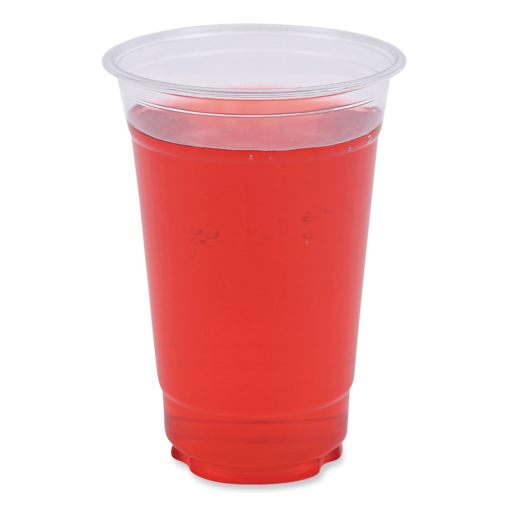Enjoy cold beverages in the office with these Boardwalk Plastic Cold Cups. Durable PET helps to prevent leakage, while the disposable design allows for quick cleanup.  Great for daily use, events or offices.  Clarity allows for a clear view of both cold beverages and dry products.  Durable PET plastic helps prevent leakage.  Ridges around the cup and a thick rim allows for gripping or using a lid.