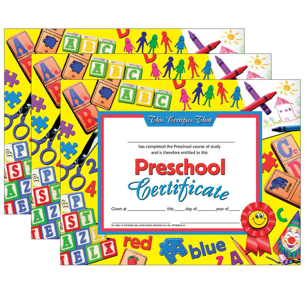 EDUCATORS RESOURCE H-VA605-3 Hayes Publishing Preschool Certificate, 8.5in x 11in, 30 Per Pack, Set Of 3 Packs