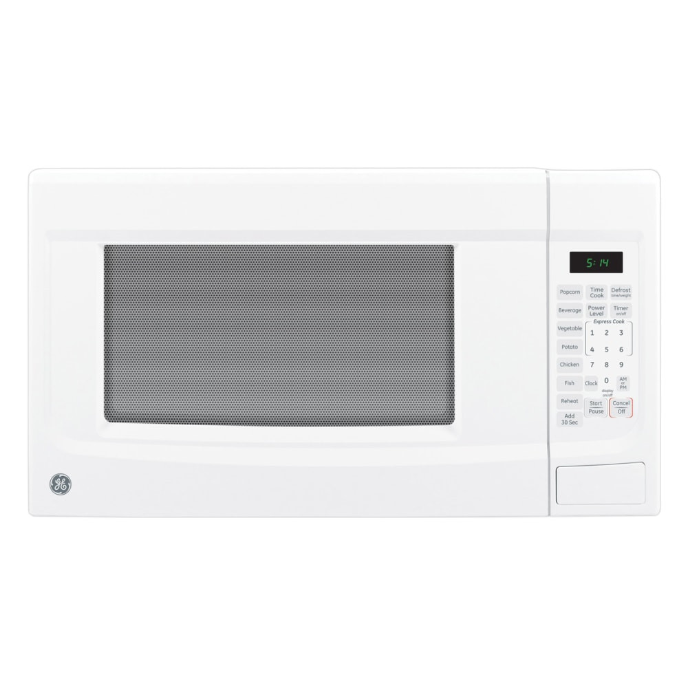 Make your favorite quick meals with the GE Countertop Microwave Oven. Instant on controls support fast 1-touch cooking, while features like weight and time defrost assist you in making large meals.  Operates at 1100W.  Instant on controls allow 1-touch instant operation.  Special features include: +30 seconds, sensor cooking controls, cooking complete reminder, timer on/off, electronic touch control, express cook and weight and time defrost.  Enter the weight of the food and the oven automatically sets the optimal defrosting time and power level, or set the desired time for defrosting.  Turntable rotates food throughout the cycle.  A 2-step child lock and control lockout help to prevent accidental use.  Spacious 1.4 cu. ft. capacity.