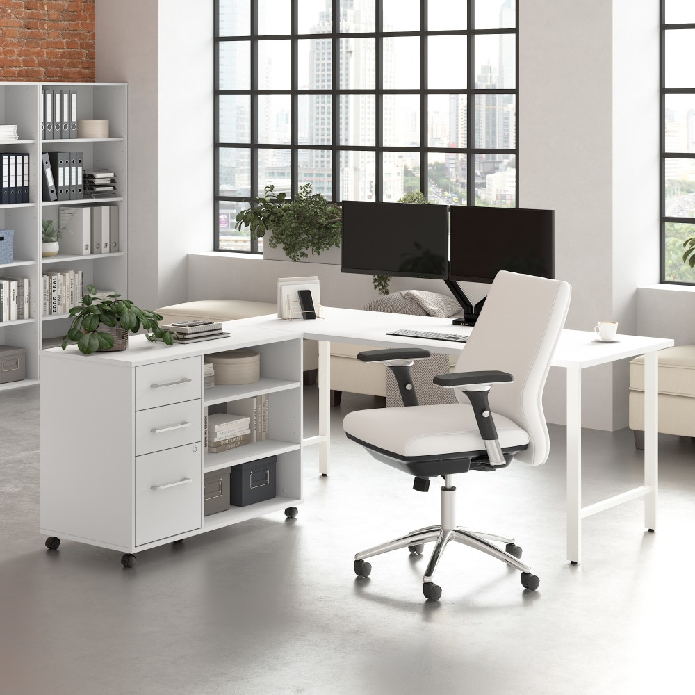 BUSH INDUSTRIES INC. HUS010WH Bush Business Furniture Hustle 72inW Computer Desk and Storage Cabinet with Drawers and Shelves, White, Standard Delivery Service