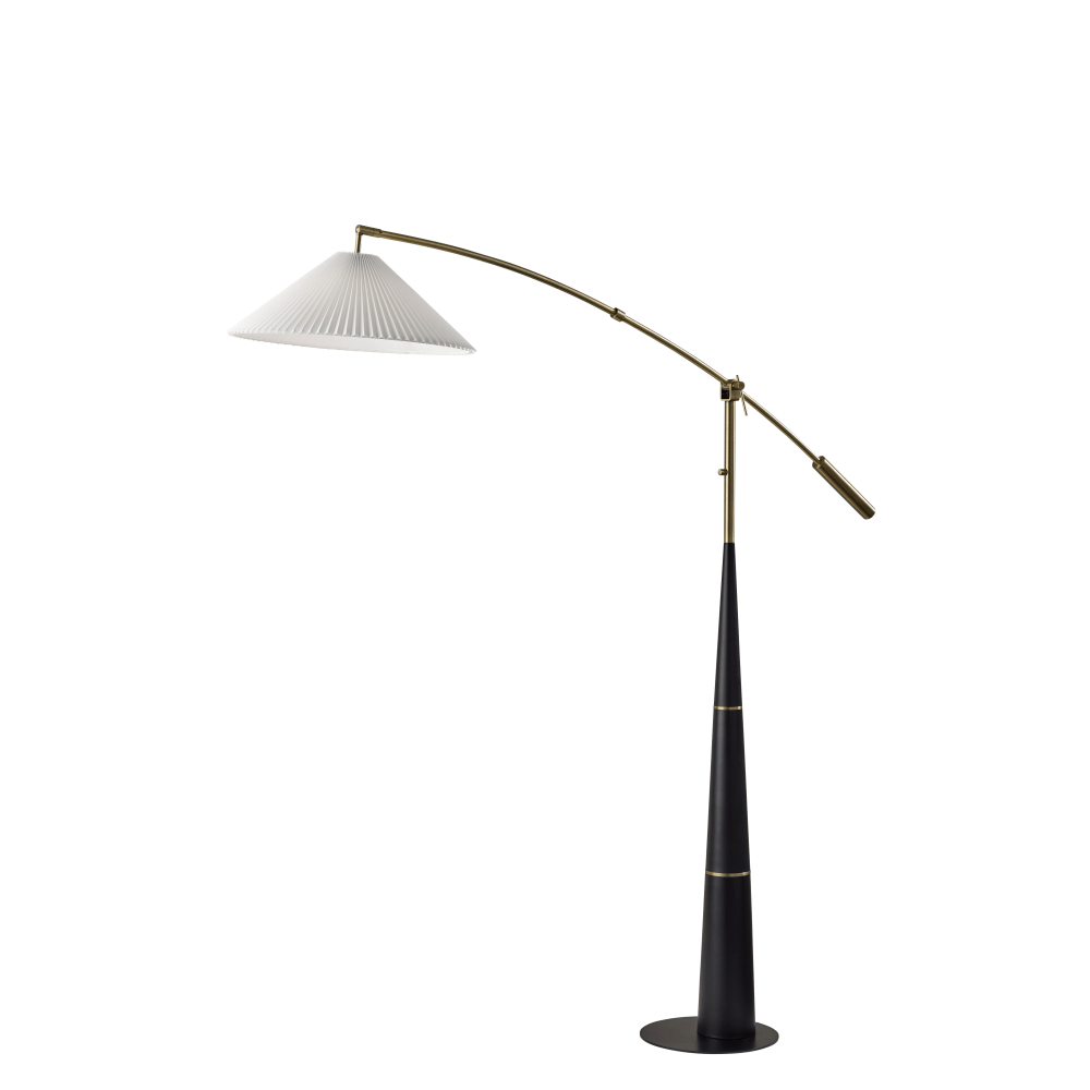 ADESSO INC 4068-21 Adesso Leroy Arc Floor Lamp, Adjustable, 87inH, Off-White Shade/Black & Antique Brass Base