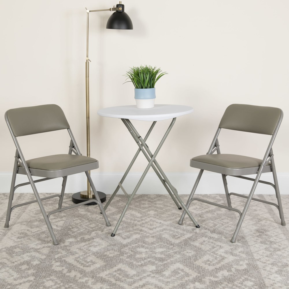 FLASH FURNITURE 2HAMC309AVGY  HERCULES Series Metal Folding Chairs With Padded Vinyl Seats, Gray/Black, Pack Of 2 Chairs
