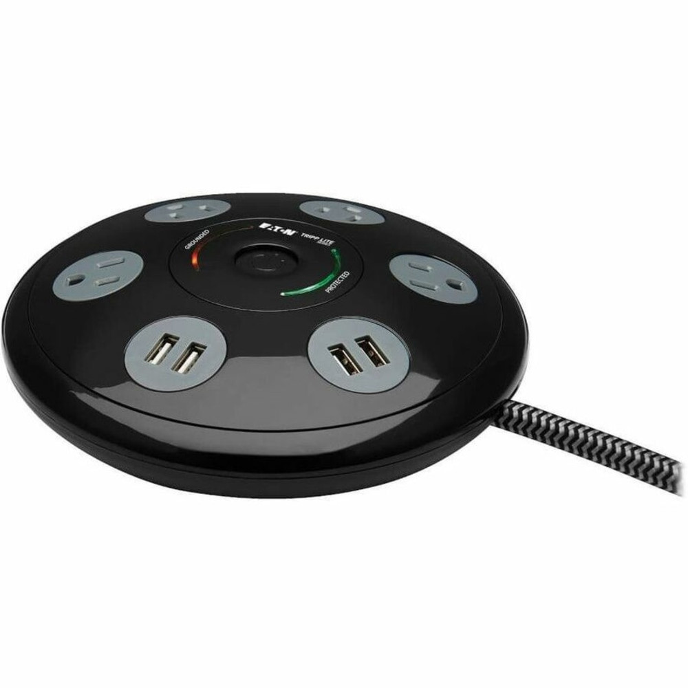 Convenient connectivity. Equipped with 4 NEMA 5-15R outlets and additional USB ports, allowing multiple devices to be connected simultaneously while providing flexibility in charging options.  User-friendly design. Mounting is simplified with keyhole slots for easy installation on various surfaces, while LED indicators present clear information about power and surge status.  Reliable surge protection. Offers surge suppression capabilities with a surge protection response time of 1 ns, ensuring swift action against electrical surges to protect connected devices.  Noise filtering capabilities. Equipped with noise filtering to reduce electromagnetic interference, assisting in maintaining the performance quality of connected devices.  Enhanced safety features. Incorporates a circuit breaker for safety, preventing overloads and potential device damage due to excessive current. Compliant with multiple safety standards for reliable performance.  Helps save energy - designed to limit the energy used by other products, potentially helping you reduce your carbon footprint and save money.