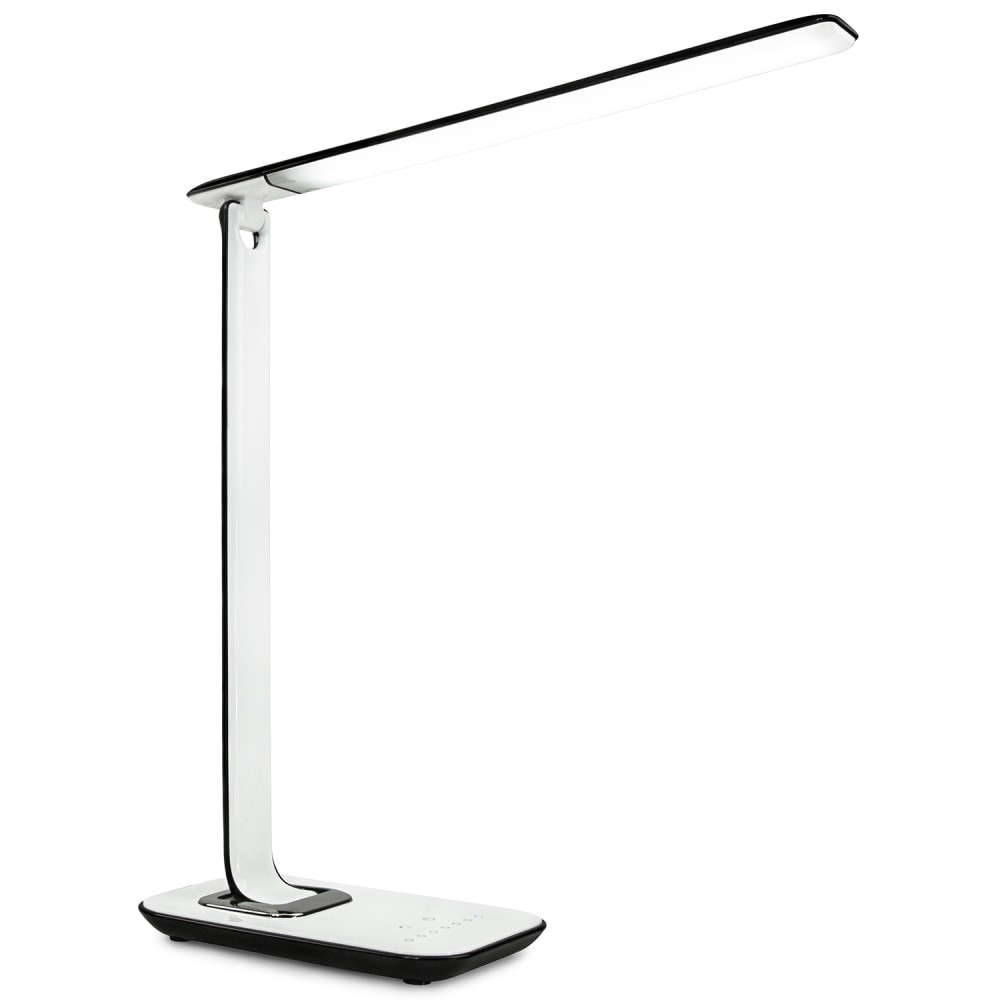 Add the Mount-It! Turcom Relaxalight LED Desk Lamp to your desk for a stylish source of light. This lamp features a weighted steel base with USB ports for convenient charging. The 5 light color settings and 7 brightness levels offer versatility.  Stylish desk lamp with weighted steel base.  Boasts 5 light color settings and 7 brightness levels to choose from.  Convenient USB ports to charge your phone.  Includes 5W LED bulb.  Touch switch.  Energy efficient - designed to use less energy than alternative products, potentially helping you save money and reduce your carbon footprint.