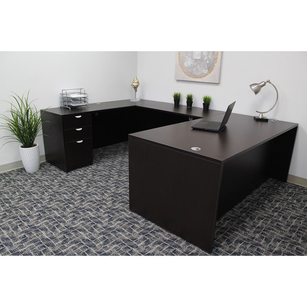 NORSTAR OFFICE PRODUCTS INC. GROUPA3-MOC Boss Office Products 71inW Executive U-Shaped Desk With Box/Box/File Storage Pedestal, Mocha