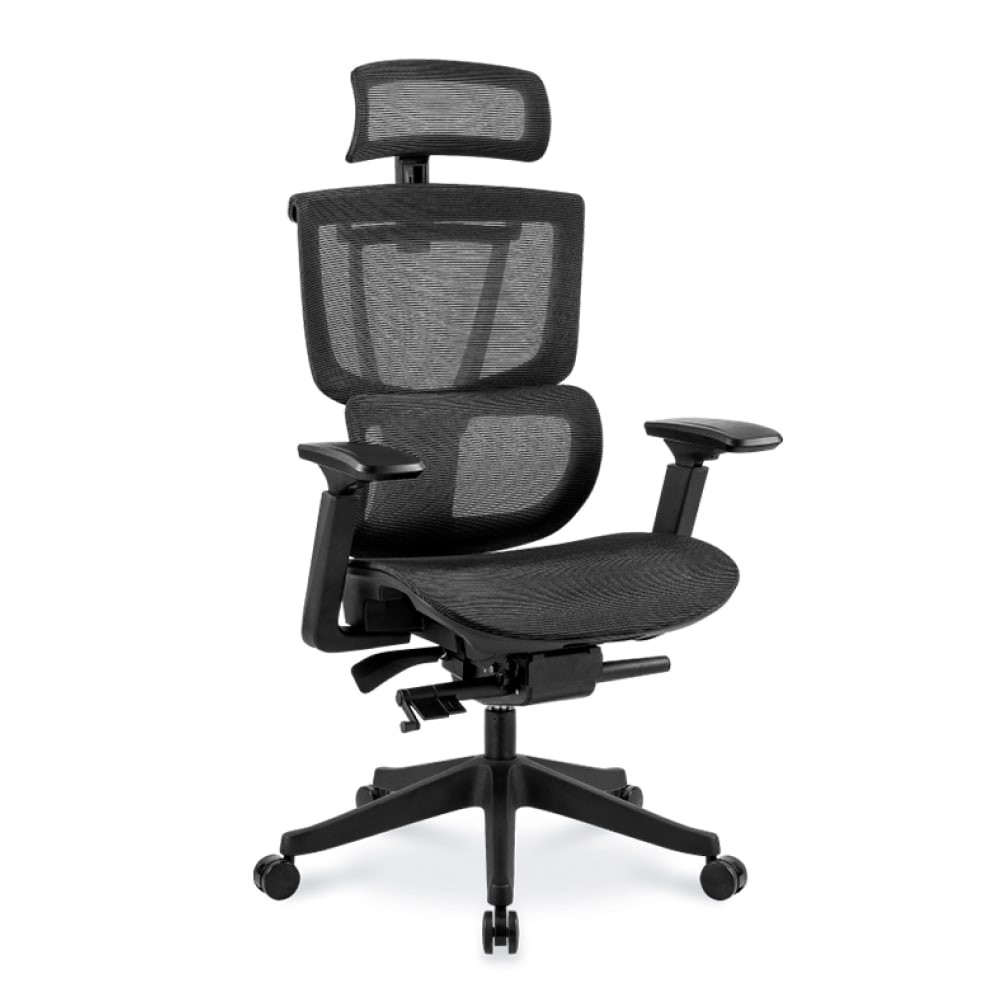 Update your work space with the FlexiSpot C7 Ergonomic Mesh High-Back Office Chair. The selectable active lumbar support can apply pressure as you adjust in the chair or lock in place for fixed support to help reduce muscle aches and fatigue. A breathable mesh seat and back provide lasting comfort.  Ergonomic office chair provides comfort throughout the day.  Recommended for professional use 8-10 hours per day.  Weight capacity tested to support 300 lb.  Overall Dimensions: 53inH x 29-1/2inW x 28inD.  Foam-padded for comfort.  Mesh seat and back upholstery.  Supports 2-dimensional headrest adjustment.  Selectable active lumbar support can apply constant pressure as you adjust or lock in place for fixed support.  Adjustable office chair features lockable recline from 90 deg. to 128 deg. in 5 positions and lockable seat depth/seat tilt.  Boasts 3-dimensional arm movement.  Rolling base.  Assembly required.  Backed by the manufacturer's 10-year limited warranty.