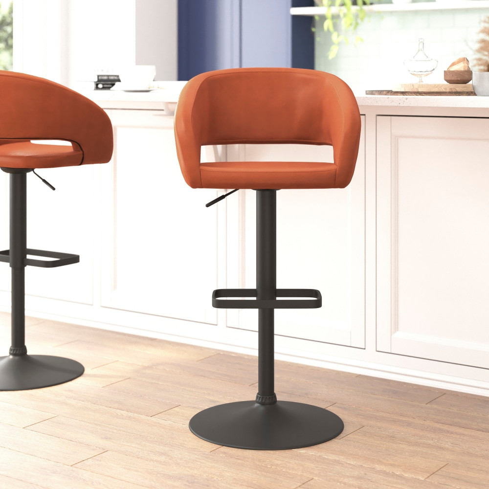 FLASH FURNITURE CH122070BRBK  Contemporary Vinyl Adjustable Height Bar Stool With Rounded Back, Cognac/Black