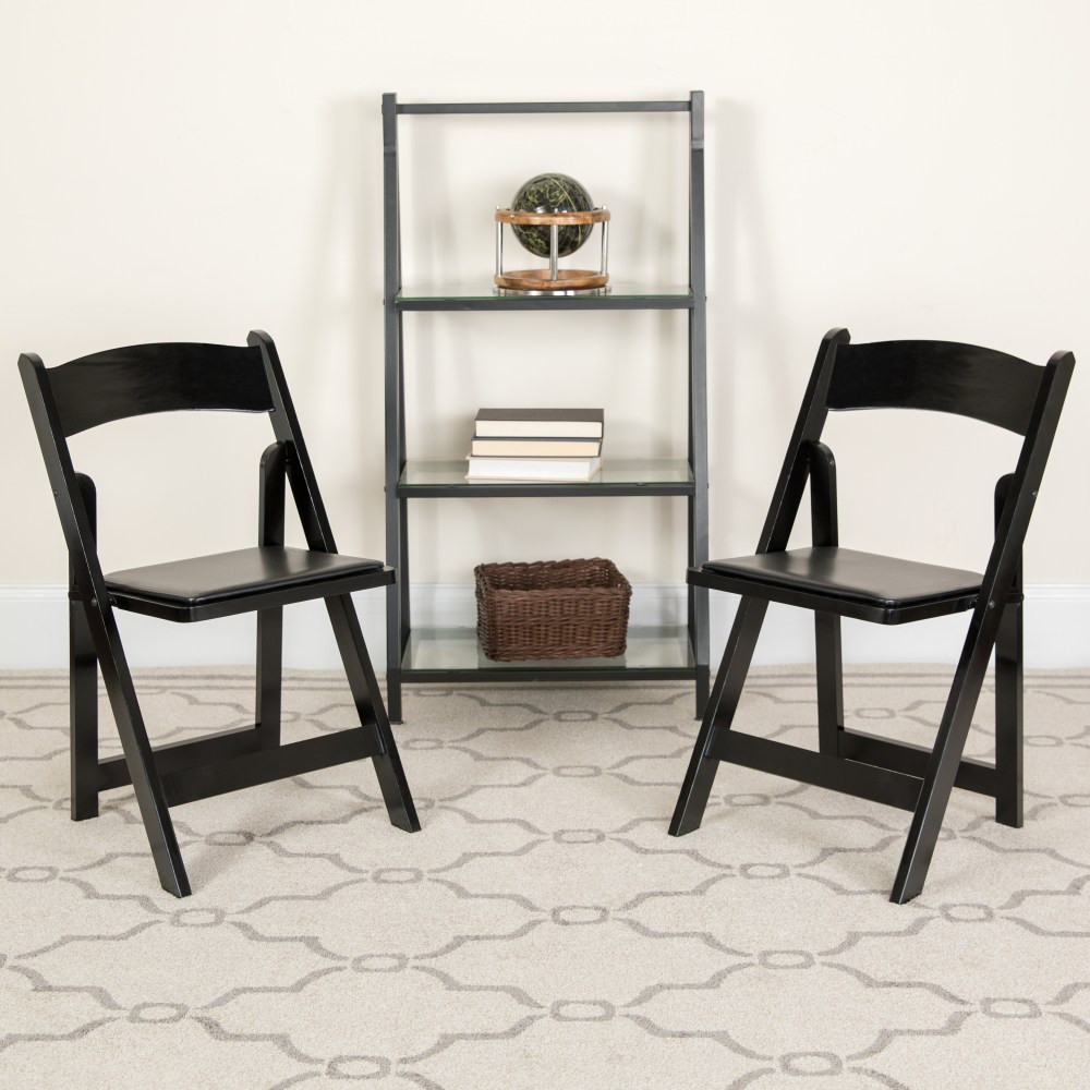 FLASH FURNITURE 2XF2902BKWOOD  HERCULES Series Wood Folding Chairs With Vinyl Padded Seats, Black, Pack Of 2 Chairs