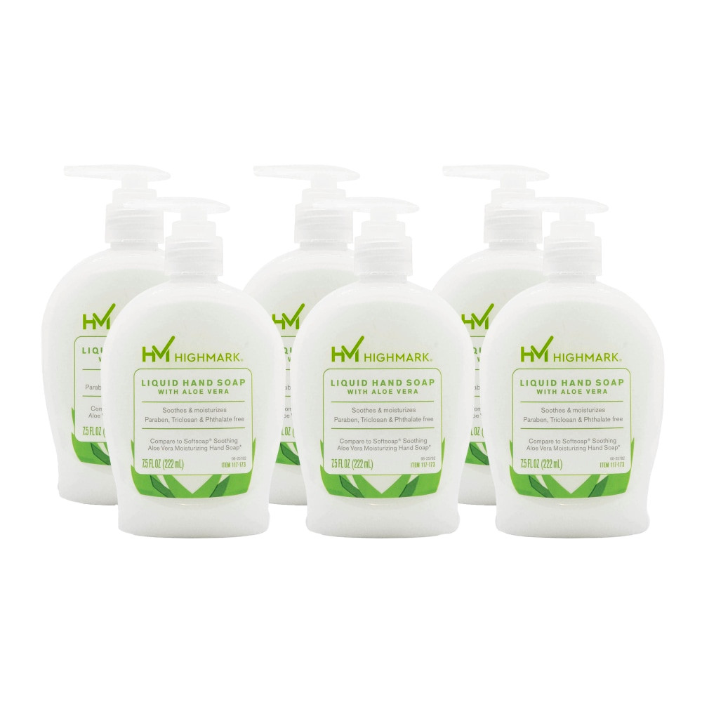 OFFICE DEPOT 20-22314 Highmark Aloe Liquid Hand Soap, Floral Scent, 7.5 Oz, White, Case Of 6 Bottles