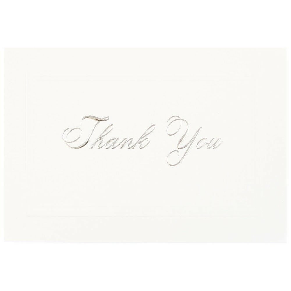 JAM PAPER AND ENVELOPE 334934849 JAM Paper Thank You Card Sets, 4-7/8in x 3-3/8in, White Cards With Silver Script And White Envelopes, Pack Of 25 Cards And Envelopes