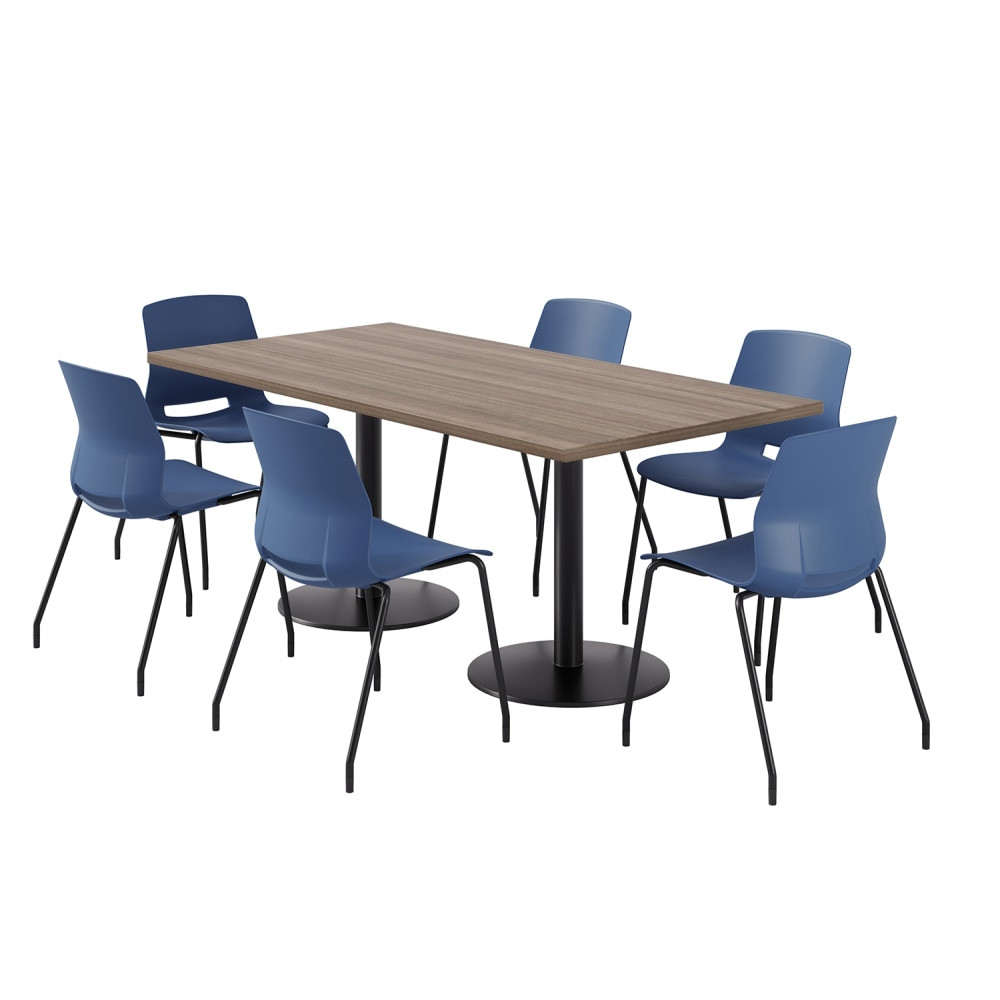 KENTUCKIANA FOAM INC 840031942616 KFI Studios Proof Rectangle Pedestal Table With Imme Chairs, 31-3/4inH x 72inW x 36inD, Studio Teak Top/Black Base/Navy Chairs
