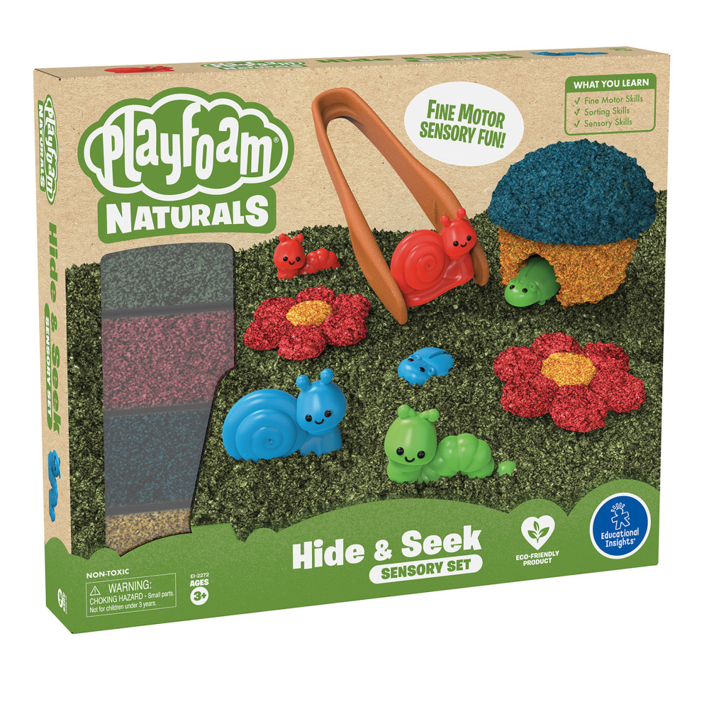 With the Educational Insights Playfoam Naturals Hide & Seek Sensory Set, children can make fun 3-D items, including shapes, letters and numbers. The squishable material lets you bury toys inside and extract them with tweezers.  Bury the included toys and dig them out with the tweezers.  Made of plant-based polystyrene to allow squishing and shaping.  Non-toxic material is kid-safe.