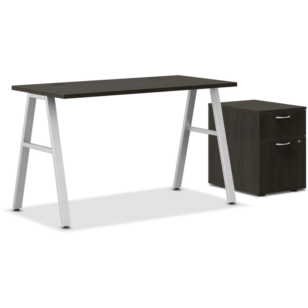 HON HON4824BFJA1ASV  Mod 48inW Table Writing Desk With Mobile Storage, Silver/Java Oak
