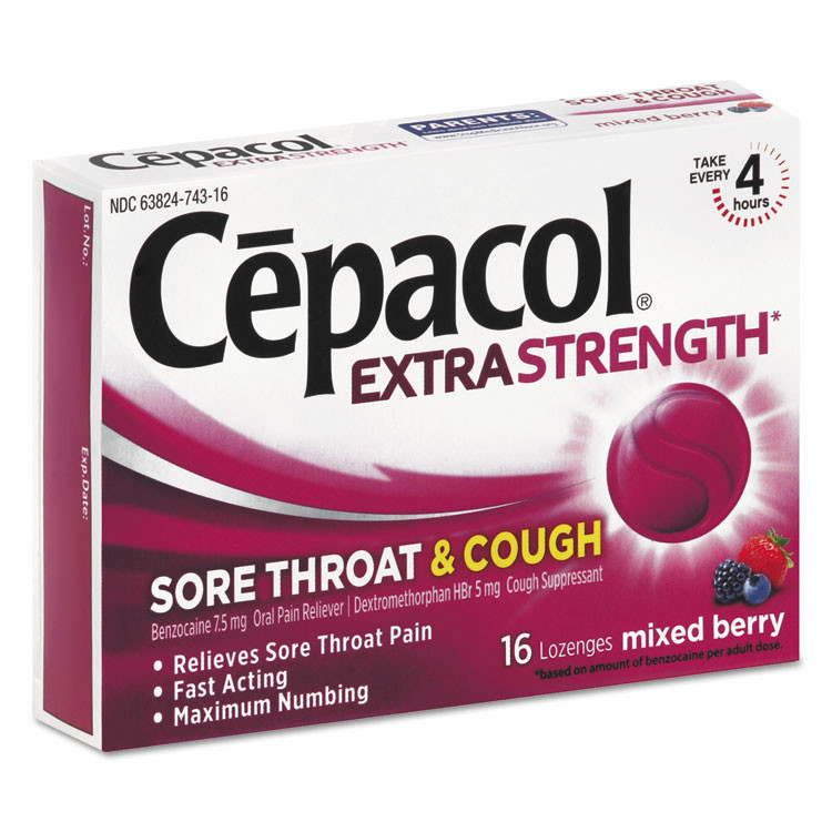 RECKITT BENCKISER Cepacol® 74016 Extra Strength Sore Throat and Cough Lozenges, Mixed Berry, 16 Lozenges
