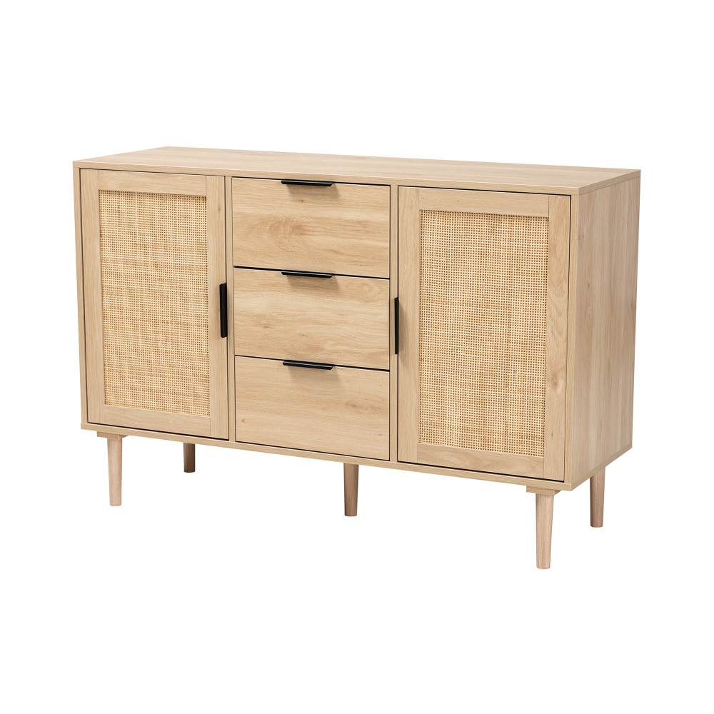 WHOLESALE INTERIORS, INC. 2721-12938 Baxton Studio Harrison 48inW Mid-Century Modern 3-Drawer Sideboard, Natural Brown/Black