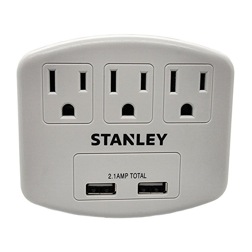 THE NCC NY, LLC 30407 Stanley PlugMax 30407 3-AC-Outlet And 2-USB-Plug Wall Tap, White