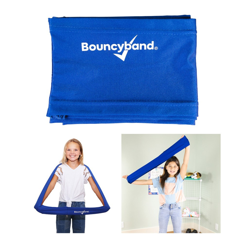 Help kids release excess energy with the Bouncyband Calming Stretchy Band Fidget Toy. This sensory toy band is softly resistant, meaning it can be stretched and pulled and then snaps back to its original size.  Sensory toy helps reduce stress and anxiety and increase focus.  Softly resistant band can be stretched and helps improve spatial awareness by forming unlimited creative shapes.  Measures 30in x 6in, stretches to over 46in and snaps back to original dimensions.  Machine wash gentle cycle and air dry.