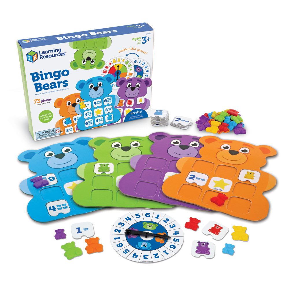 Learn all about counting with the Learning Resources Bingo Bears Game. This game helps kids develop their counting and color skills in addition to their social and emotional skills.  Helps kids develop counting and color skills as well as social and emotional skills.  2 smart bingo game modes teach kids to match their pieces by number or by color and size.  Safe for kids aged 3 and up.