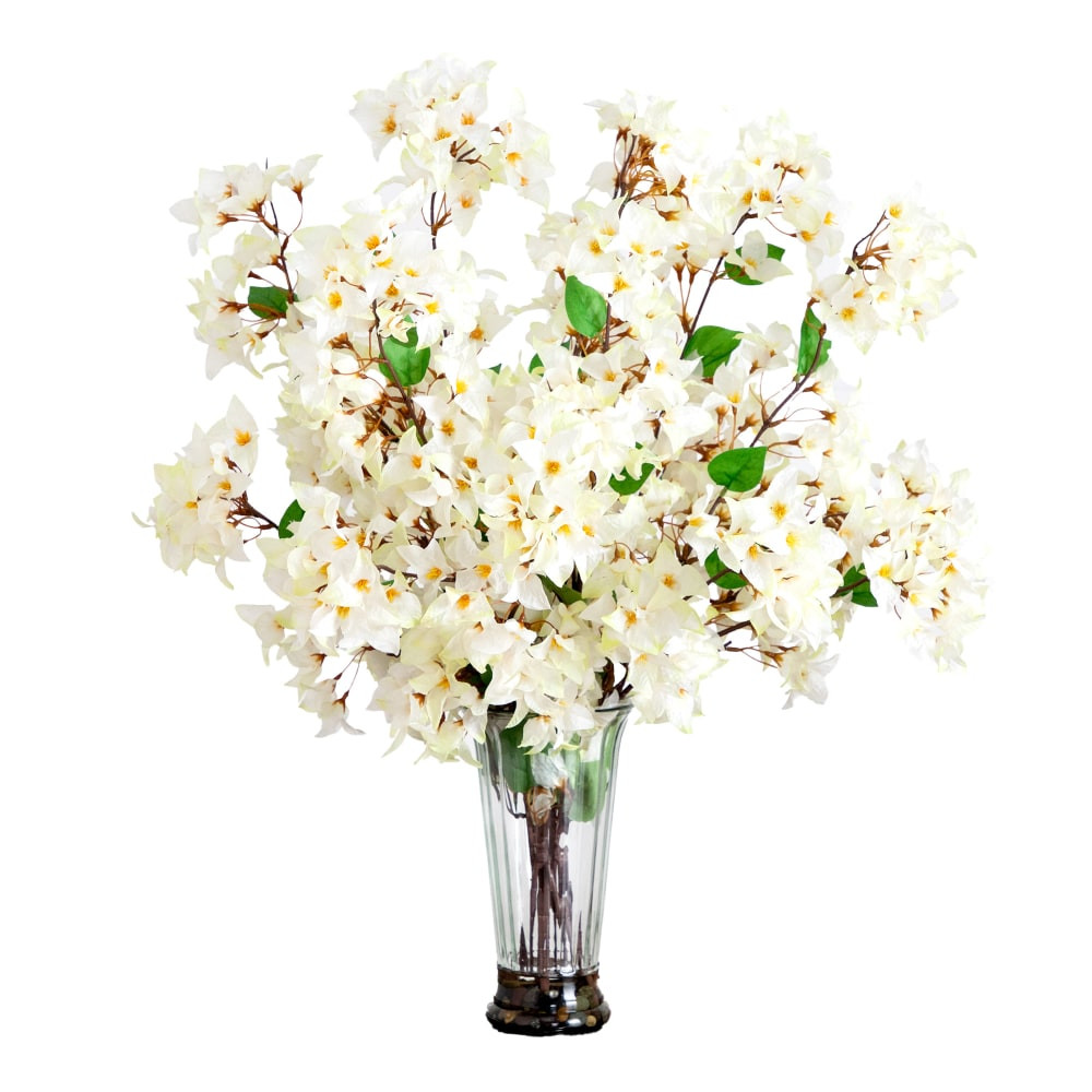 NEARLY NATURAL INC. A2186-WH Nearly Natural 30inH Artificial Bougainvillea Arrangement With Glass Vase, 30inH x 18inW x 18inD, Clear/White