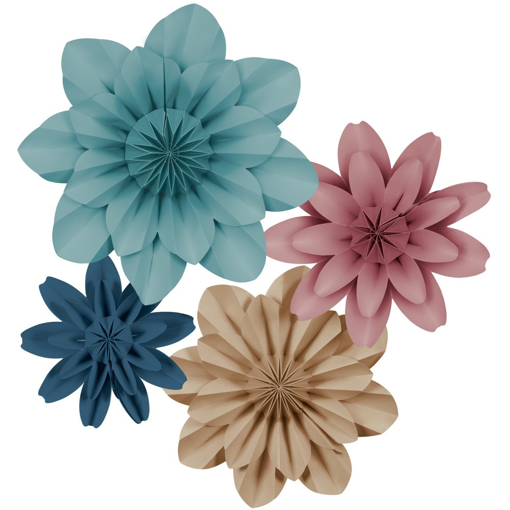 Create a colorful look using the Teacher Created Resources Paper Flowers. These paper flowers add depth and dimension to any area and stay together with hidden magnets.  Decorative paper flowers can be reused.  Design opens easily and stays together with a hidden magnet.  Folds back up for easy storage.  Includes 4 flowers: one 16in, two 11in and one 8in in diameter.  Save time- no assembly required.