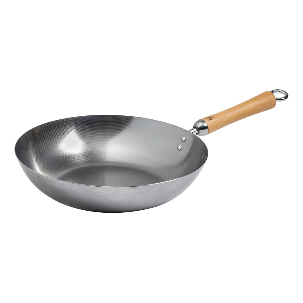 ESCALI J21-9979 Joyce Chen Classic Series Carbon Steel Stir Fry Pan With Birch Handle, 12in, Silver