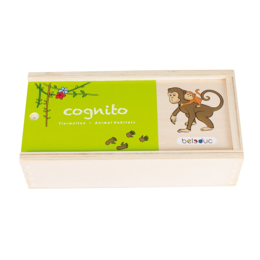 Explore the fascinating world of animals with the Cognito Animal Habitats Puzzle! This educational game helps children develop logical thinking by matching animals with their habitats and tracks.  Promotes motor skills and problem-solving abilities, as only the correct parts can be assembled together.  The puzzle comes in a sturdy wooden storage box, making it easy to keep all the pieces organized and in one place.  Perfect for solo play, this puzzle is a great way for kids to have fun while learning about different animals and their environments.
