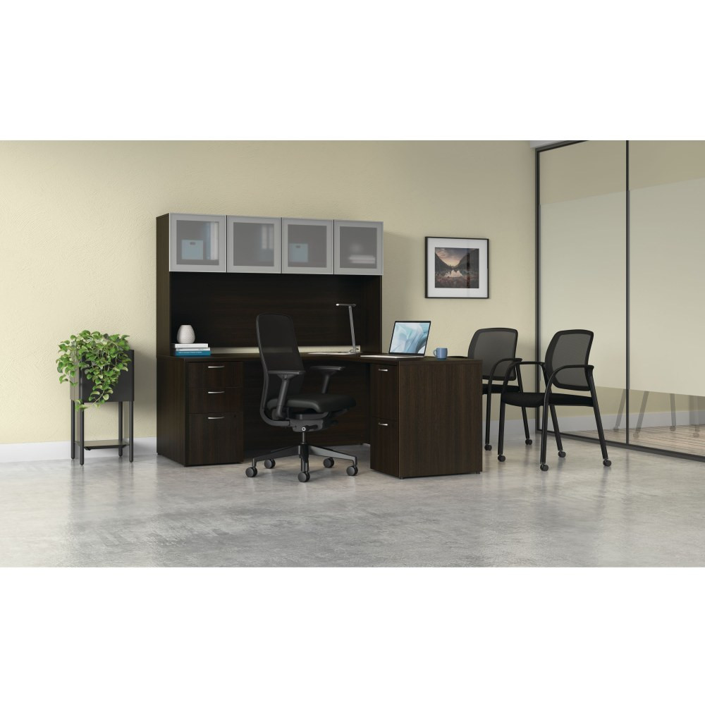 HON HONMOD071  Mod 66inW L-Station Computer Desk With 2 Pedestals And Stack-On Hutch, Java Oak/Silver
