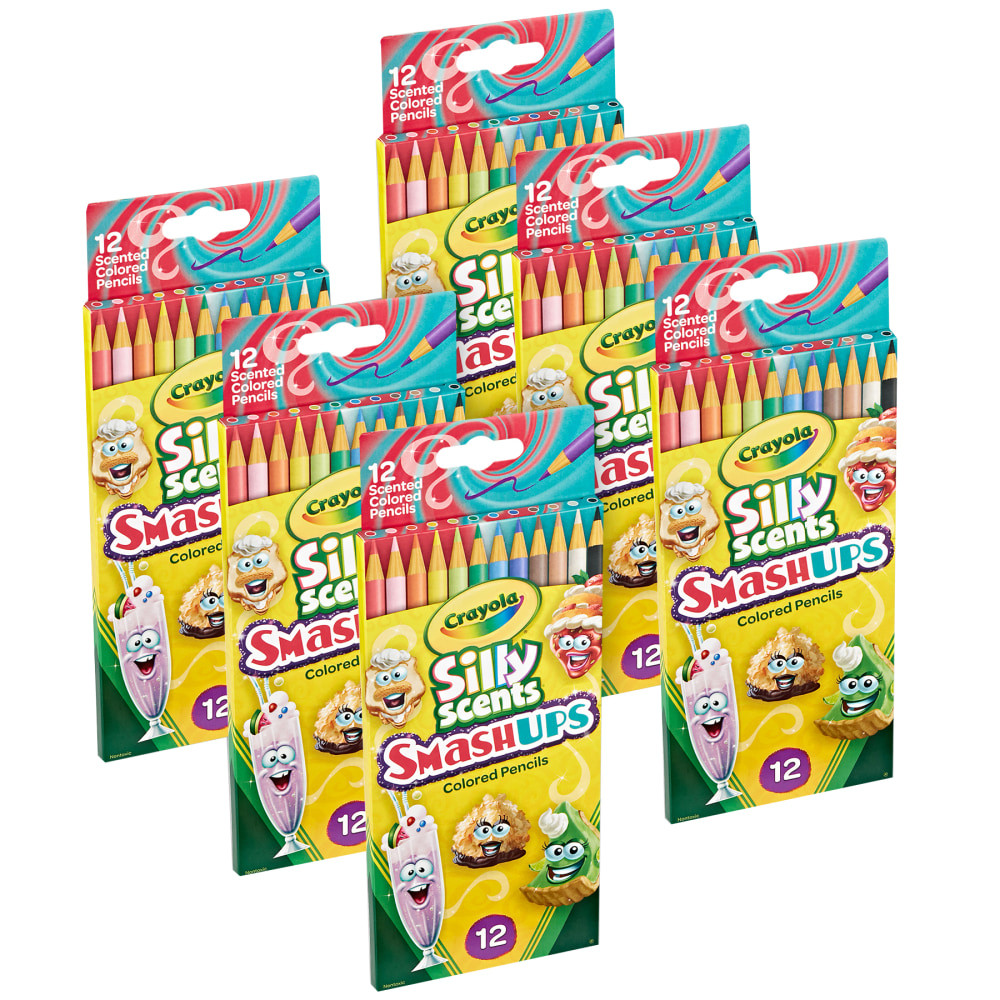 EDUCATORS RESOURCE BIN682118-6 Crayola Silly Scents Smash Ups Colored Pencils, Assorted Colors, 12 Colored Pencils Per Pack, Set Of 6 Packs