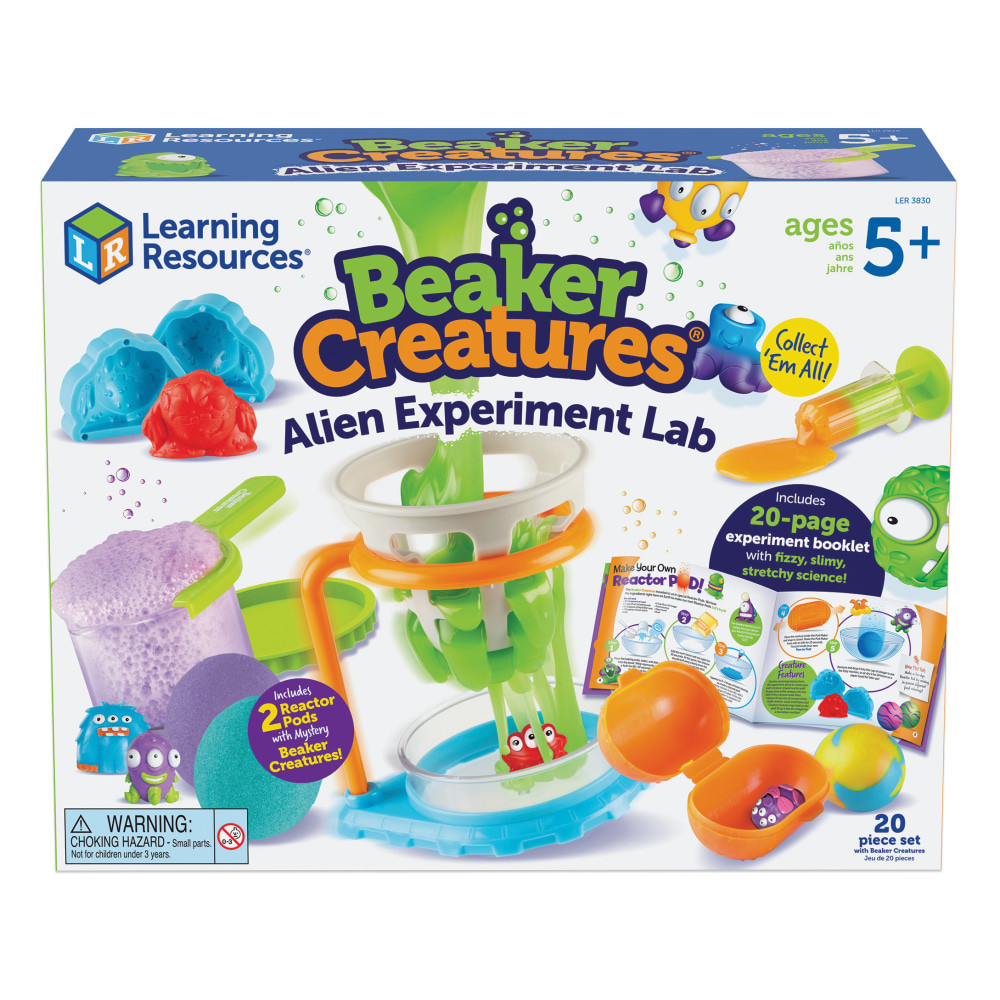 Start your own science adventure with the Beaker Creatures Alien Experiment Lab from Learning Resources! This exciting science kit provides everything needed for out-of-this-world experiments inspired by Beaker Creatures and their planets. From making your own Reactor Pods to soaking creatures in slime and triggering bubbling reactions, kids will enjoy hands-on learning while exploring the science behind the fun.  Experiment with out-of-this-world science inspired by the Beaker Creatures and their far-off planets  Make your own Reactor Pods, soak your creatures in slime, and more  Explore the full-color 20-page experiment booklet packed with hands-on science  Discover two mysterious Beaker Creatures collectibles inside Reactor Pods