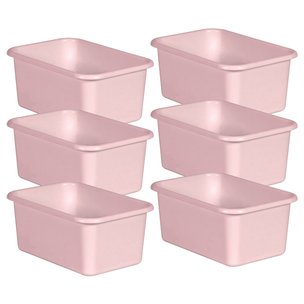 EDUCATORS RESOURCE TCR20398-6 Teacher Created Resources Small Plastic Storage Bins, 5inH x 11-3/8inW x 7-3/4inD, Blush Pink, Pack Of 6 Bins